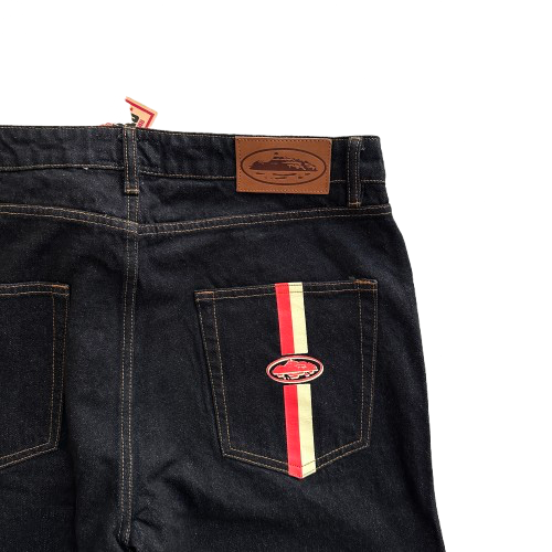 CORTEIZ DUAL STRIPE BAGGY JEANS (BLACK WASH)