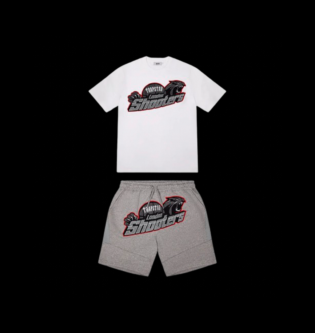 TRAPSTAR TEE & SHORTS SET (WHITE/GREY/RED)