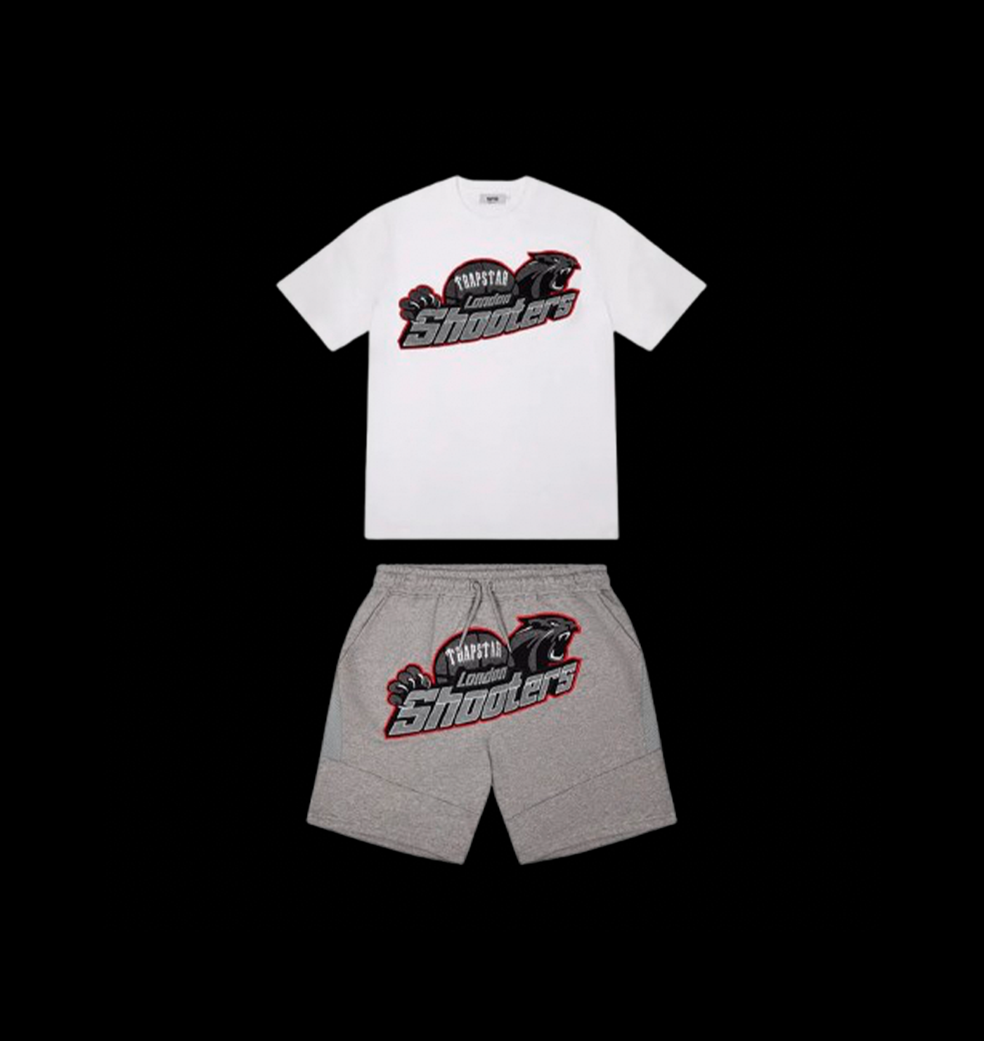 TRAPSTAR TEE & SHORTS SET (WHITE/GREY/RED)