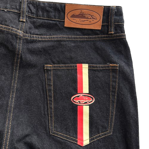 CORTEIZ DUAL STRIPE BAGGY JEANS (BLACK WASH)