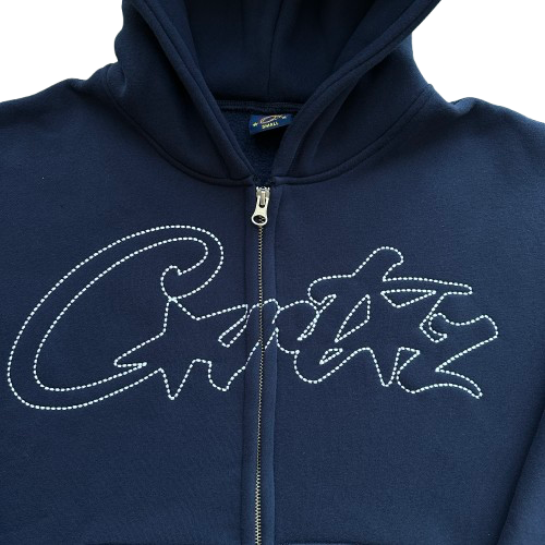 CORTEIZ THICK STITCH ALLSTARZ ZIP HOODIE (NAVY)