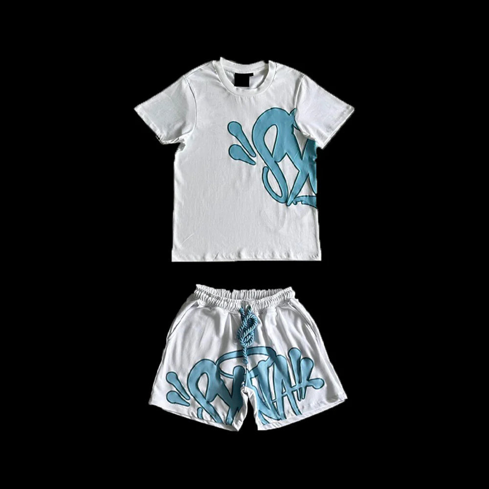 SYNNA T-SHIRT & SHORTS LOGO SET - (WHITE)