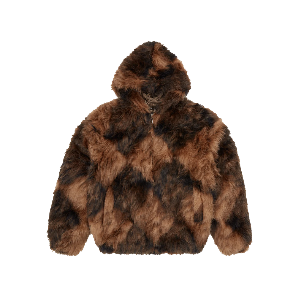 CORTEIZ DIAMOND HOODED FUR JACKET (BROWN)