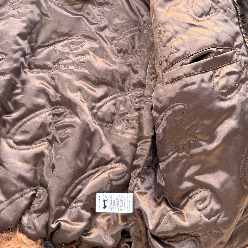 CORTEIZ DIAMOND HOODED FUR JACKET (BROWN)