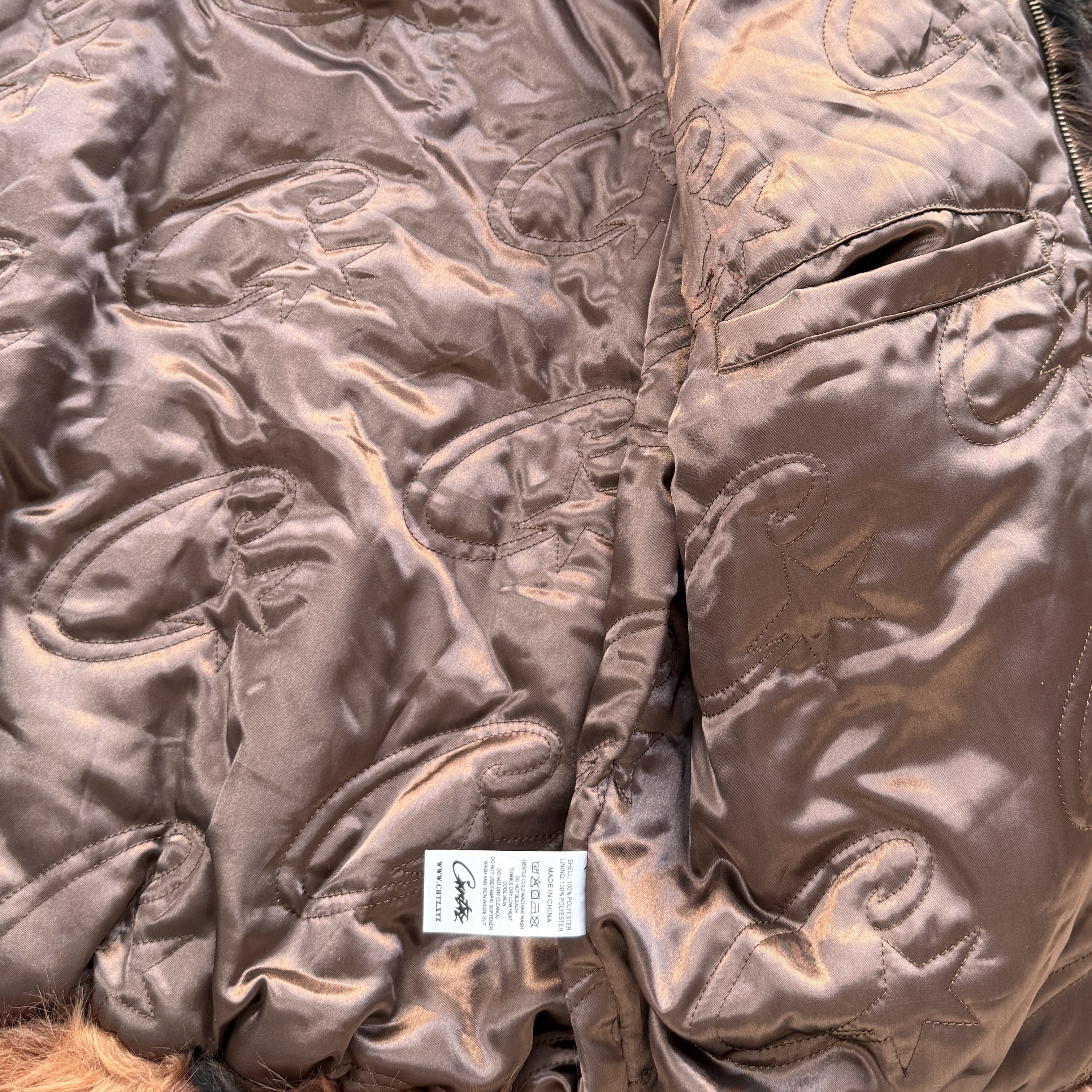 CORTEIZ DIAMOND HOODED FUR JACKET (BROWN)