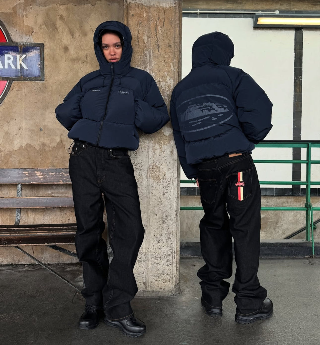 CORTEIZ DUAL STRIPE BAGGY JEANS (BLACK WASH)