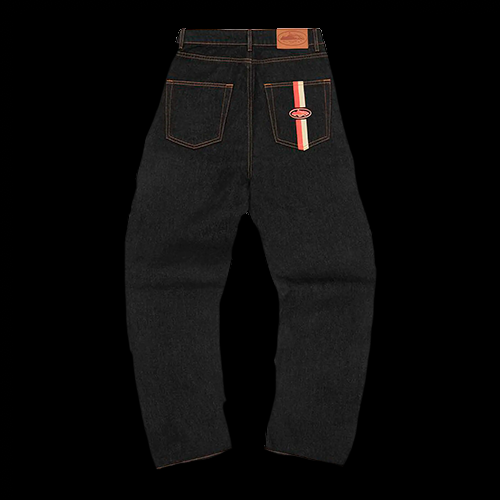 CORTEIZ DUAL STRIPE BAGGY JEANS (BLACK WASH)
