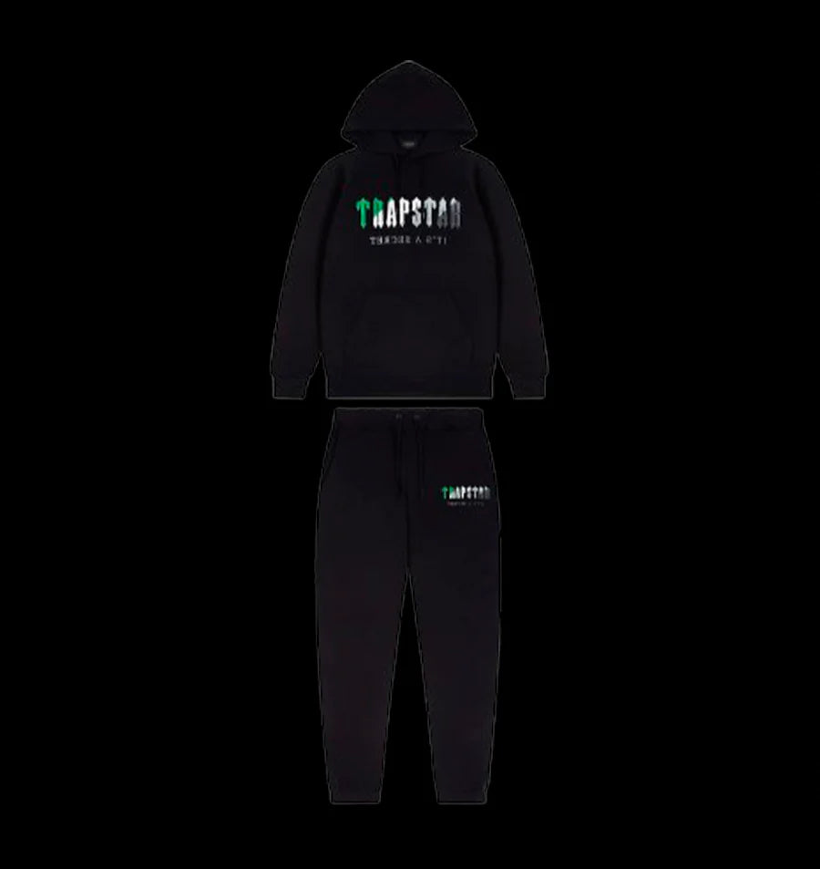 TRAPSTAR CHENILLE DECODED HOODED TRACKSUIT (BLACK/GREEN BEE)